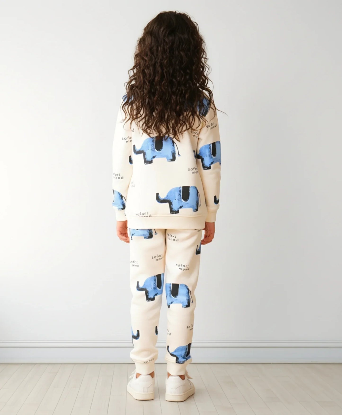 ELEPHANT SAFARI GIRLS FLEECE SWEATSHIRT JOGGER SET - WHITE