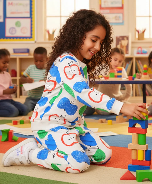 APPLE PEAR GIRLS FLEECE SWEATSHIRT JOGGER SET - WHITE