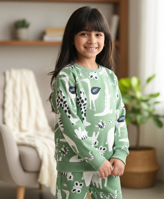 ANIMAL GREEN FLEECE GIRLS SWEATSHIRT JOGGER SET - GREEN