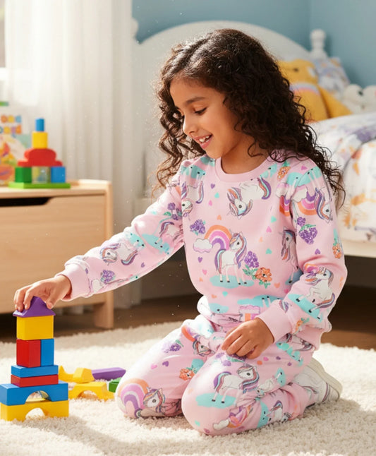 UNICORN HEART GIRLS FLEECE SWEATSHIRT JOGGER SET - PINK