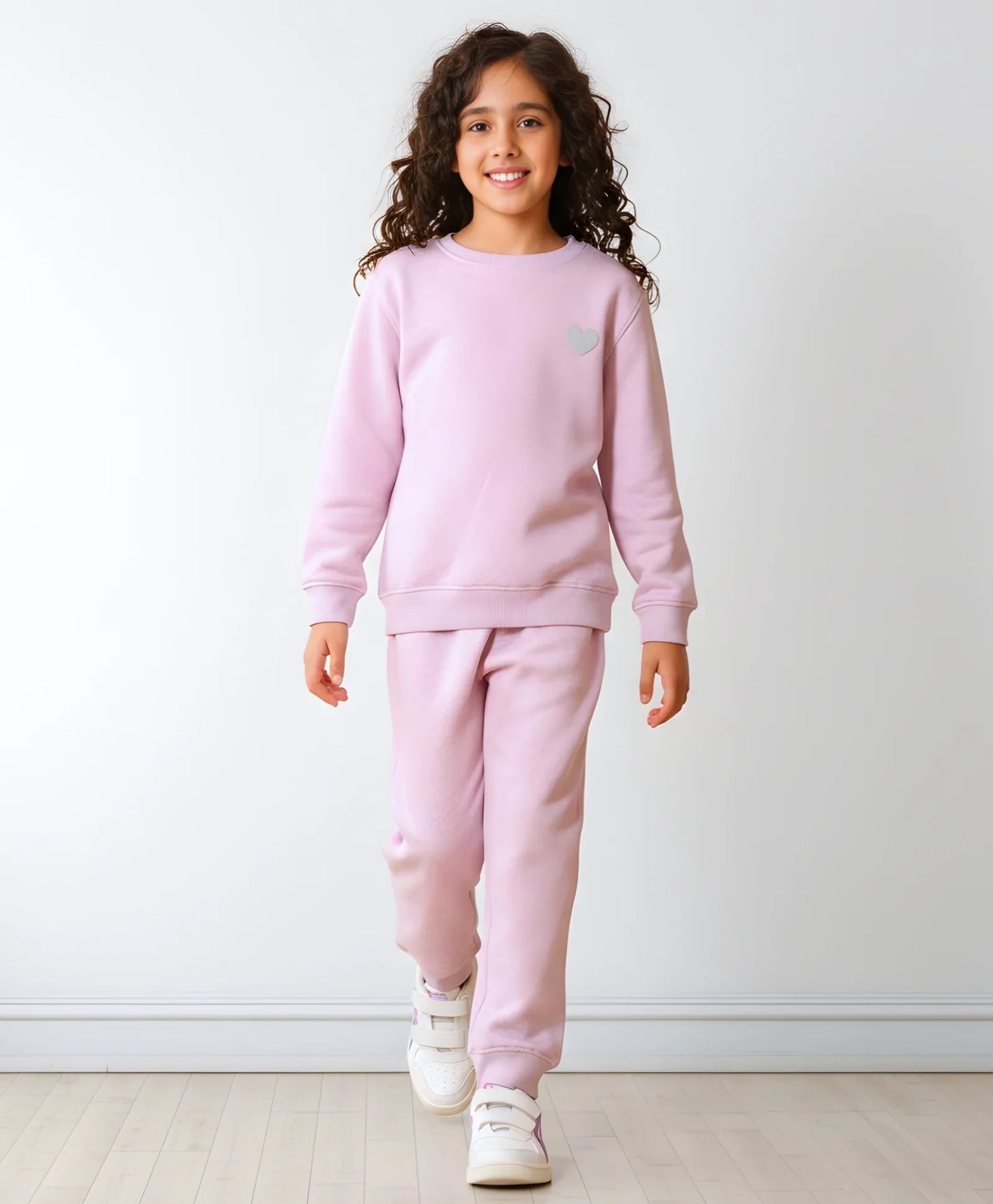 PURPLE MELANGE GIRLS FLEECE SWEATSHIRT JOGGER SET - PURPLE