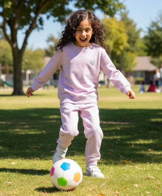 PURPLE MELANGE GIRLS FLEECE SWEATSHIRT JOGGER SET - PURPLE