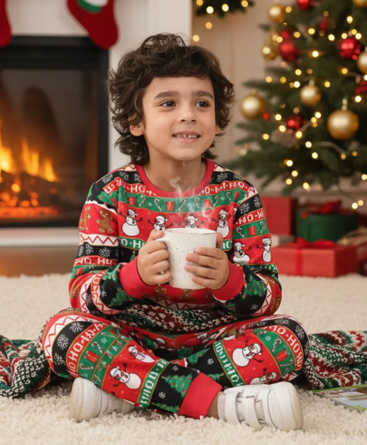 CHRISTMAS PRINT BOYS FLEECE SWEATSHIRT JOGGER SET - RED - Anthrilo