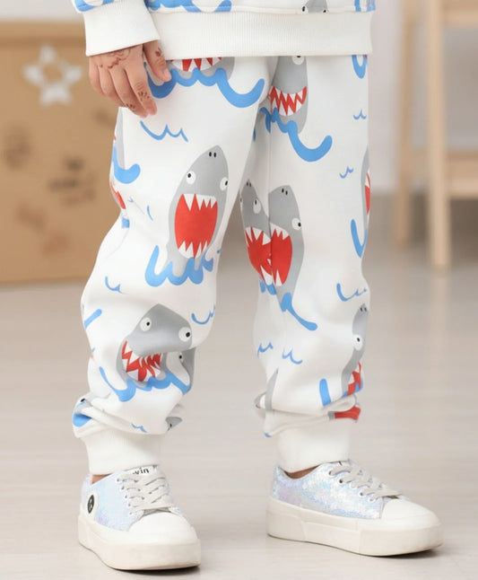 SLEEPY SHARK GIRLS FLEECE JOGGER - OFF WHITE