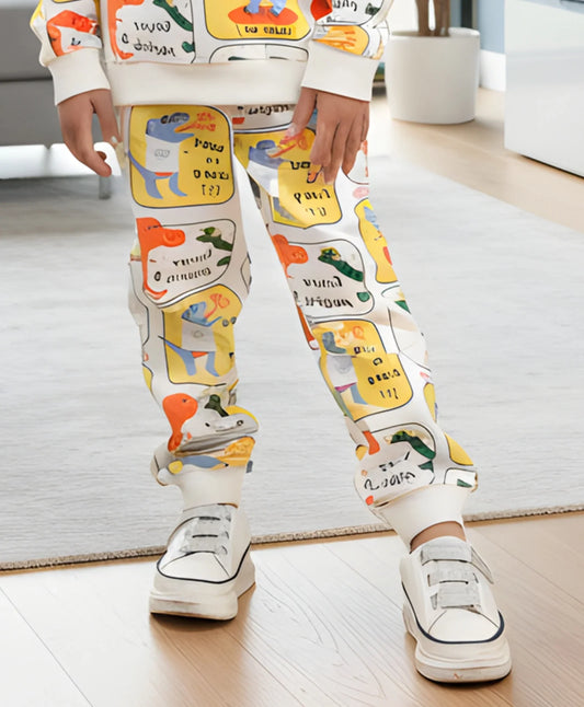 DINOSAUR STAMP FLEECE GIRLS JOGGER - OFF WHITE