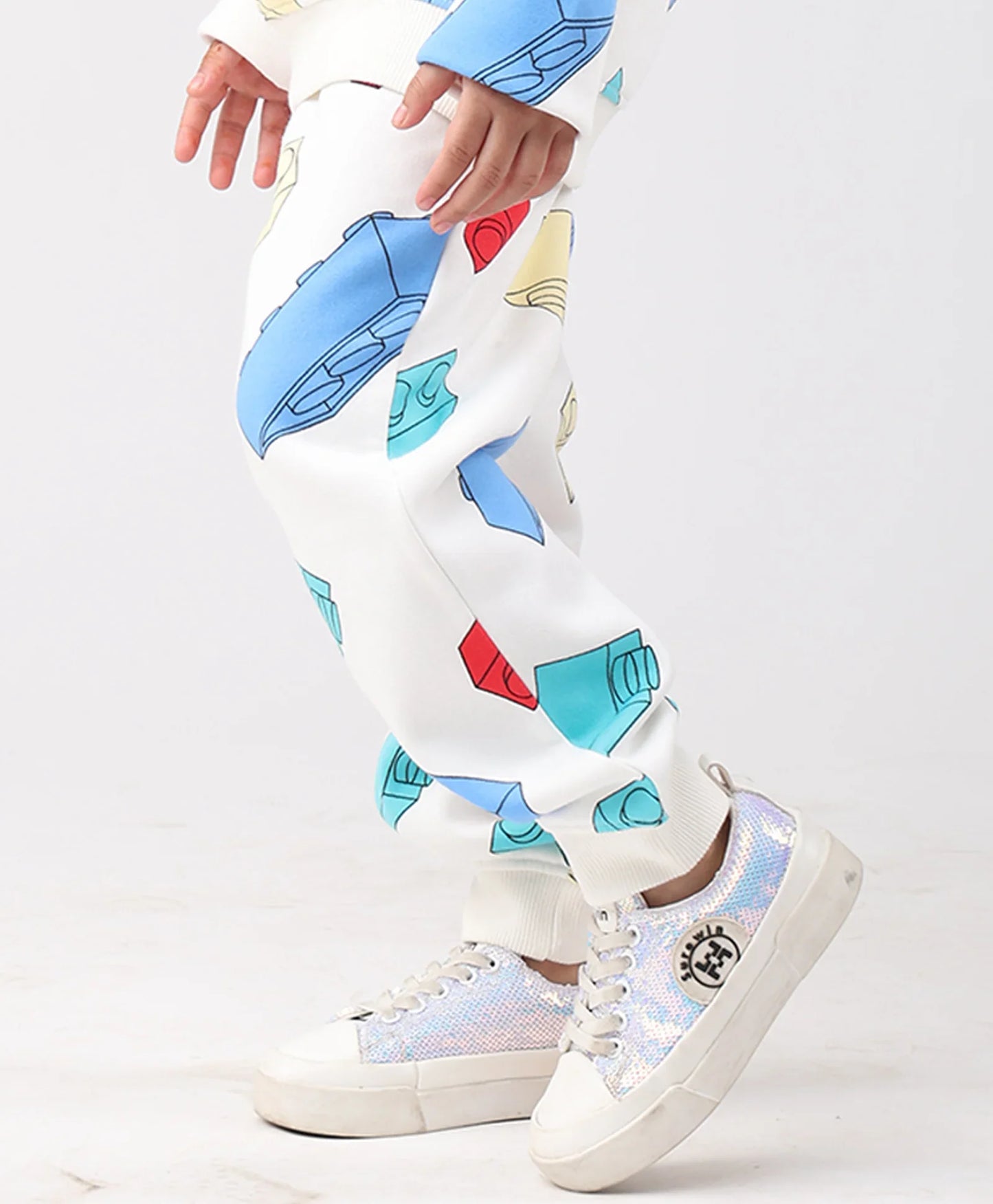 BLOCK BUILDER FLEECE GIRLS JOGGER - OFF WHITE