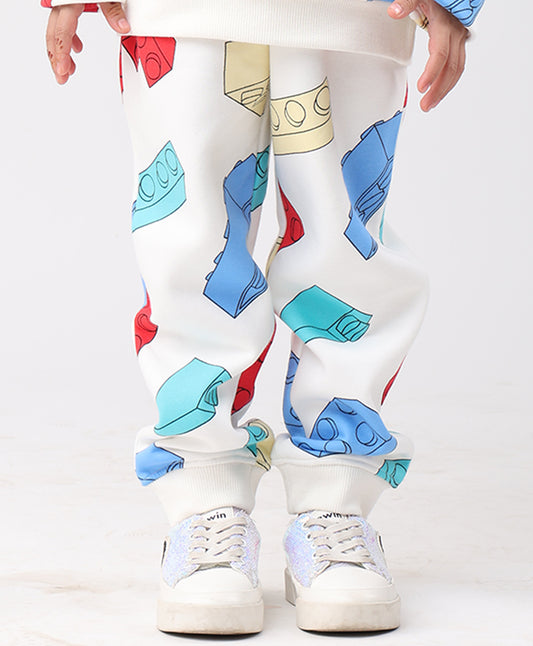 BLOCK BUILDER FLEECE GIRLS JOGGER - OFF WHITE