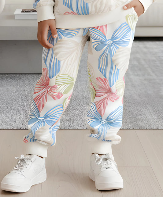 PAINTED BOW FLEECE GIRLS JOGGER - OFF WHITE