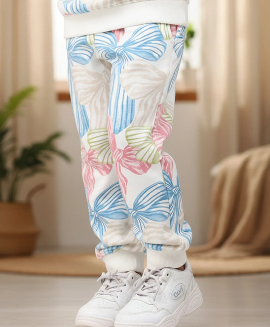 PAINTED BOW FLEECE GIRLS JOGGER - OFF WHITE