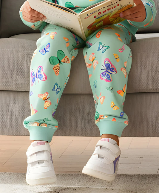 BUTTERFLY GREEN FLEECE GIRLS JOGGER - GREEN
