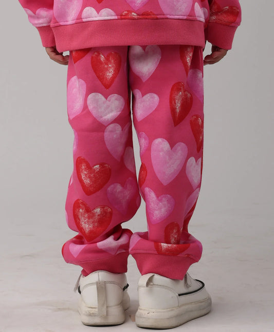 PINK HEARTS FLEECE GIRLS JOGGER - PINK