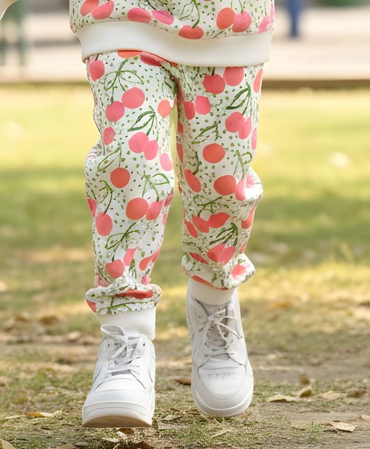 DOTTED CHERRY FLEECE GIRLS JOGGER - OFF WHITE