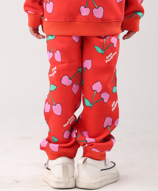 CHERRY RED FLEECE GIRLS JOGGER - RED