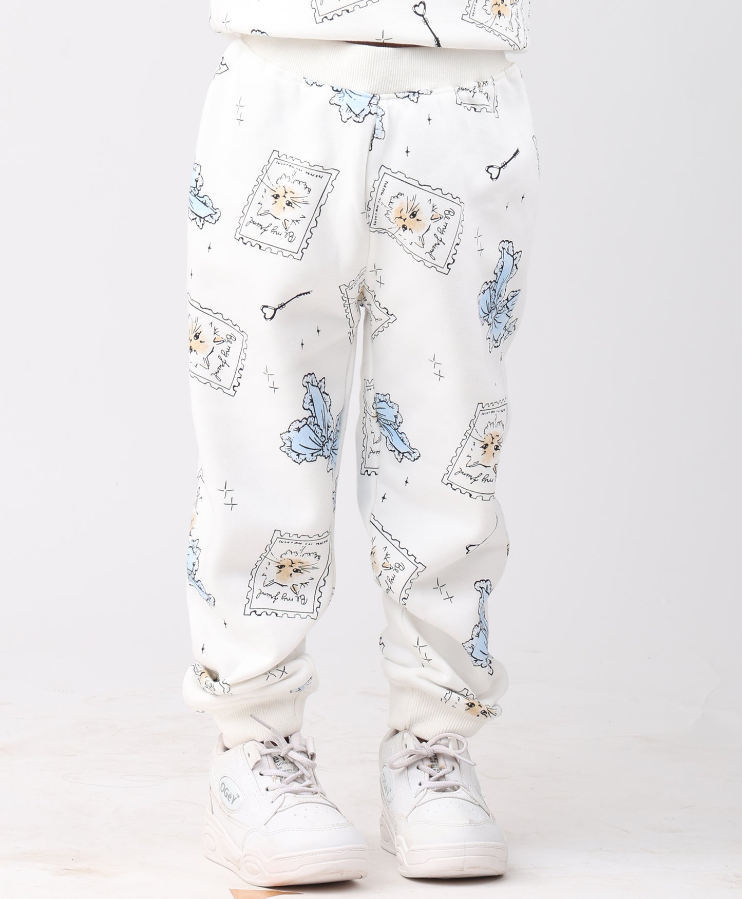 BOW KEY CAT GIRLS FLEECE JOGGER - WHITE