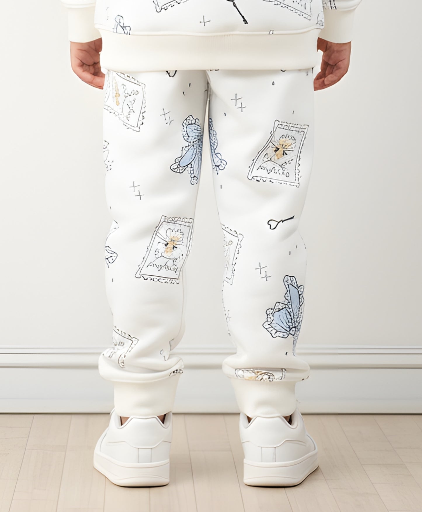 BOW KEY CAT GIRLS FLEECE JOGGER - WHITE