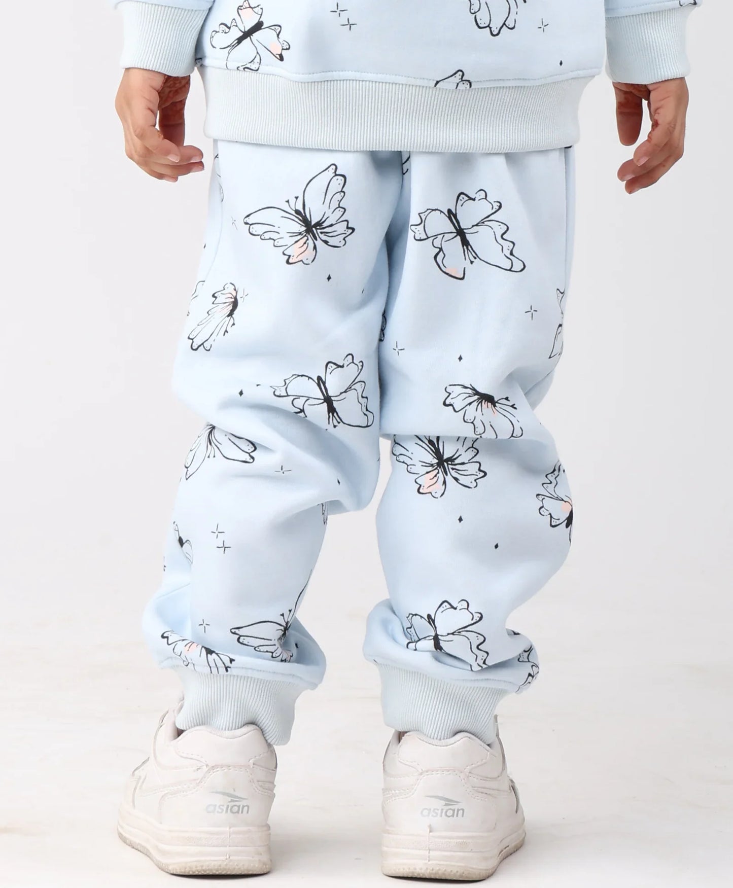 BLUE BUTTERFLY FLEECE GIRLS JOGGER - BLUE
