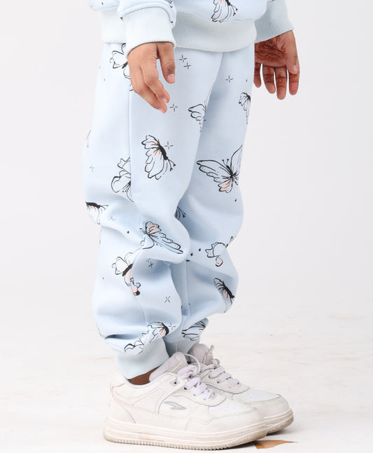 BLUE BUTTERFLY FLEECE GIRLS JOGGER - BLUE