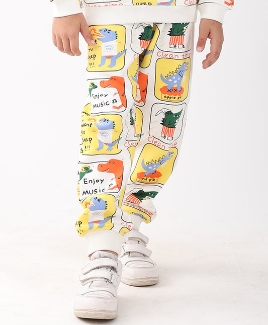 DINOSAUR STAMP FLEECE BOYS JOGGER - OFF WHITE