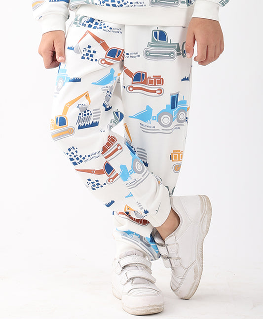 DIGGER PRINT FLEECE BOYS JOGGER - OFF WHITE