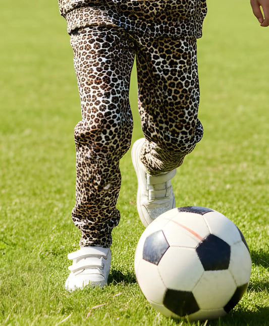 LEOPARD FLEECE GIRLS JOGGER - BROWN