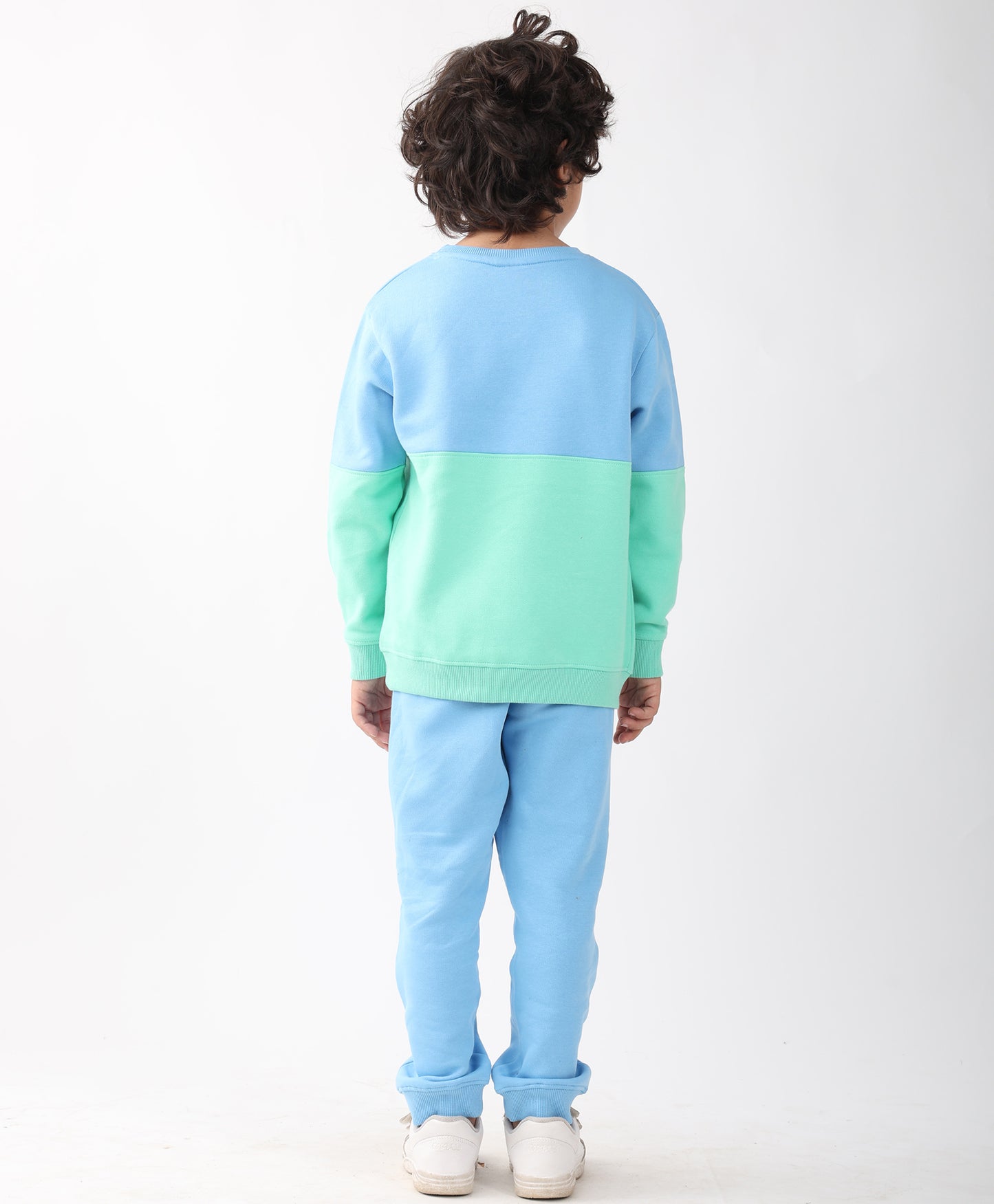 BLUE GREEN COLOR BLOCK FLEECE SWEATSHIRT BLUE JOGGER SET - SEA GREEN/BLUE