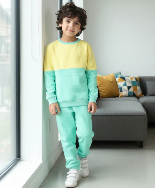 YELLOW SEAGREEN BOYS FLEECE SWEATSHIRT GREEN JOGGER SET - YELLOW GREEN