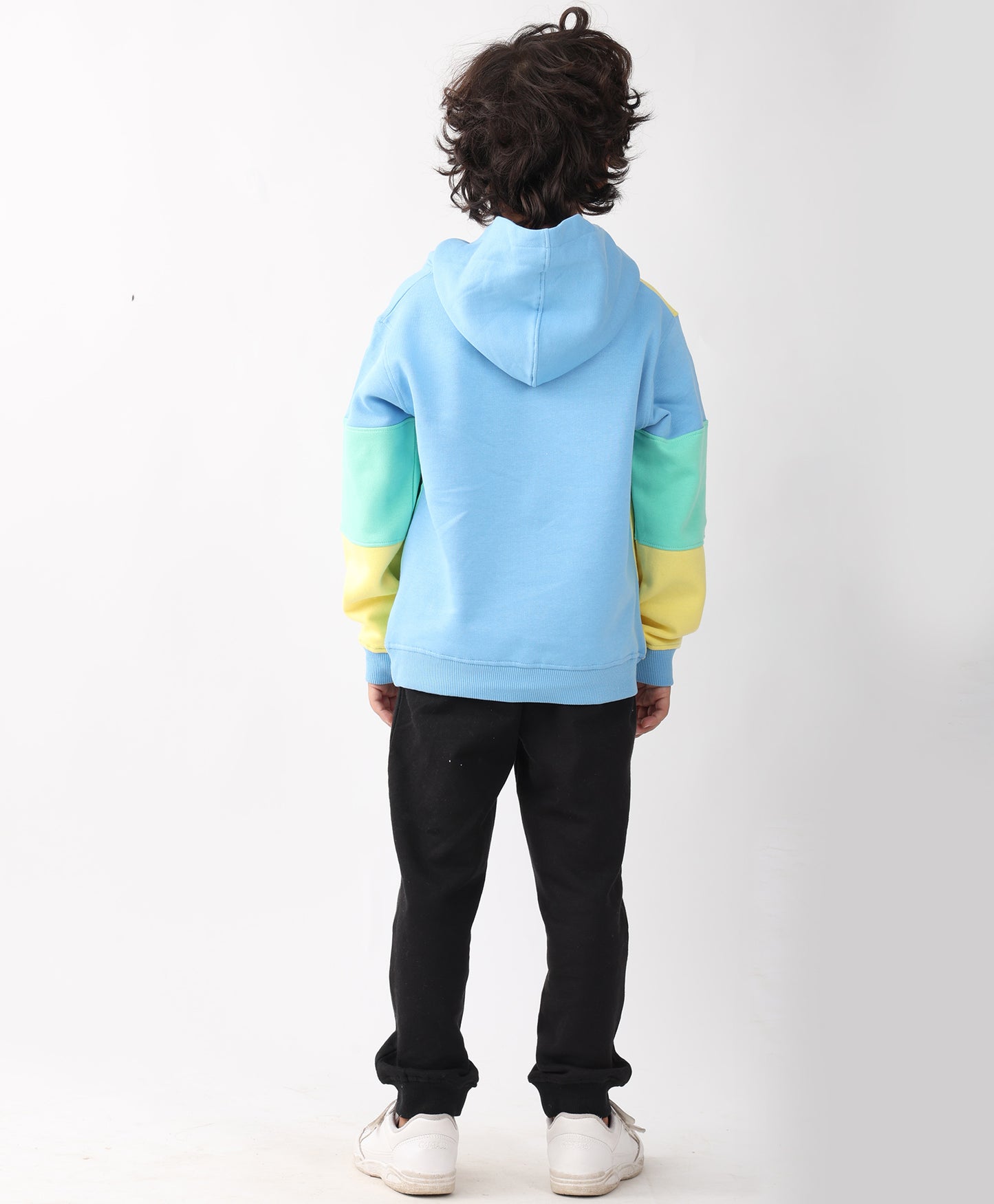YELLOW SEAGREEN BOYS FLEECE COLOR HOODIE BLACK JOGGER SET - YELLOW GREEN/BLACK