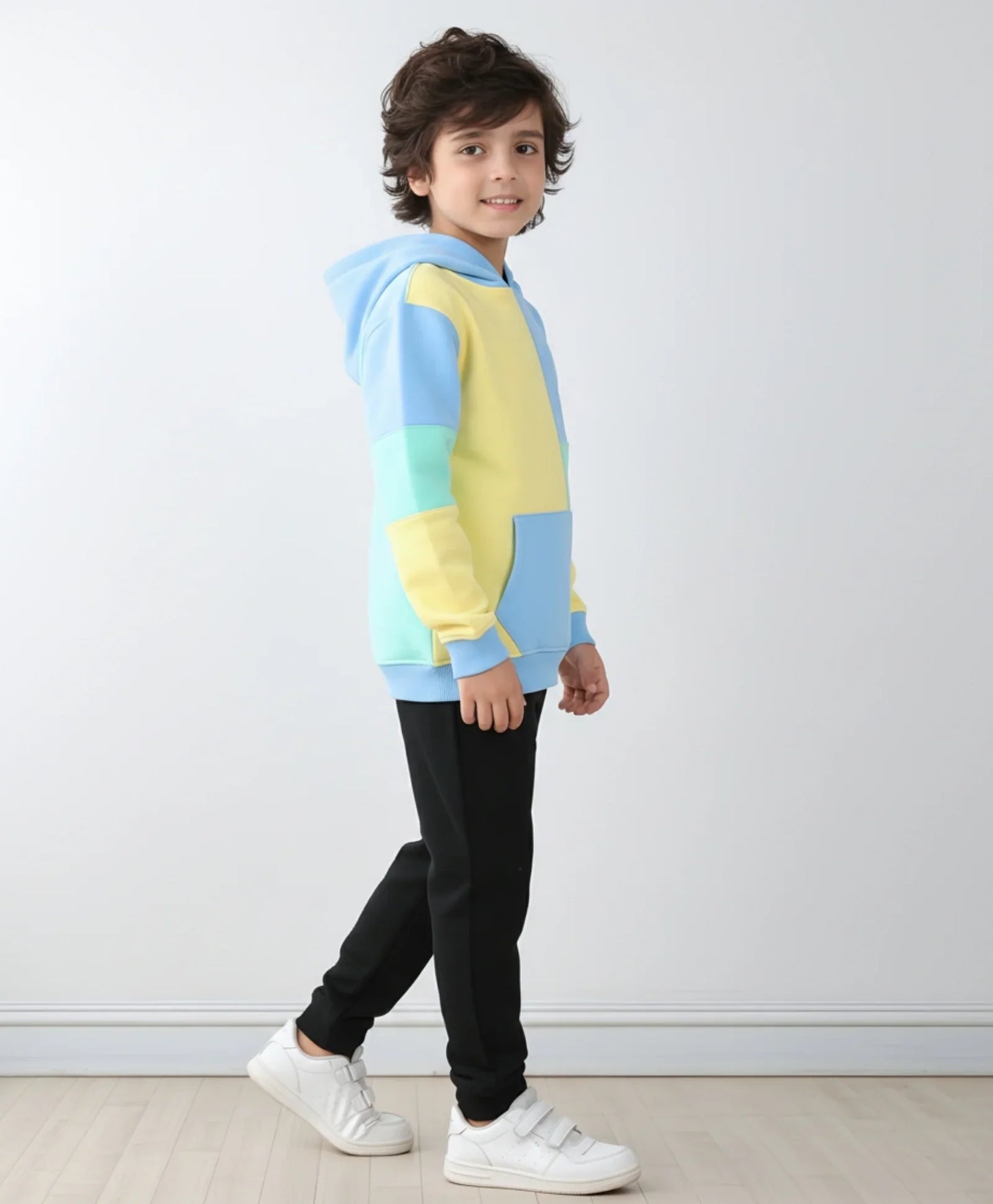 YELLOW SEAGREEN BOYS FLEECE COLOR HOODIE BLACK JOGGER SET - YELLOW GREEN/BLACK