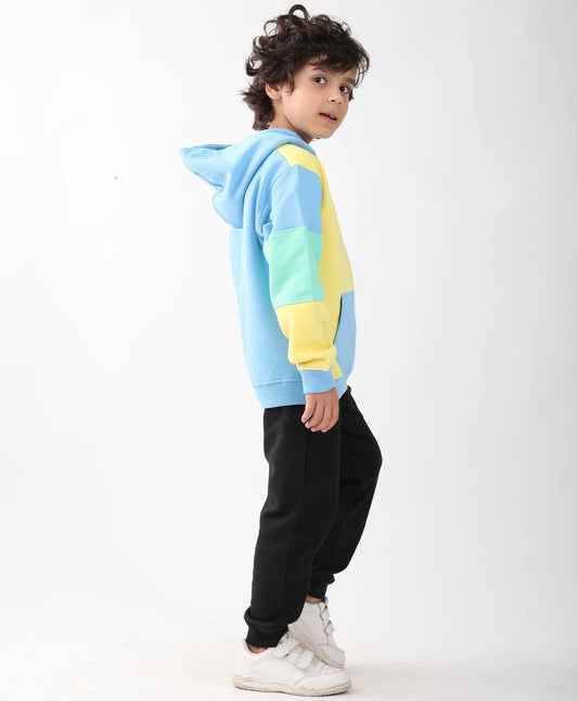 YELLOW SEAGREEN BOYS FLEECE COLOR HOODIE BLACK JOGGER SET - YELLOW GREEN/BLACK