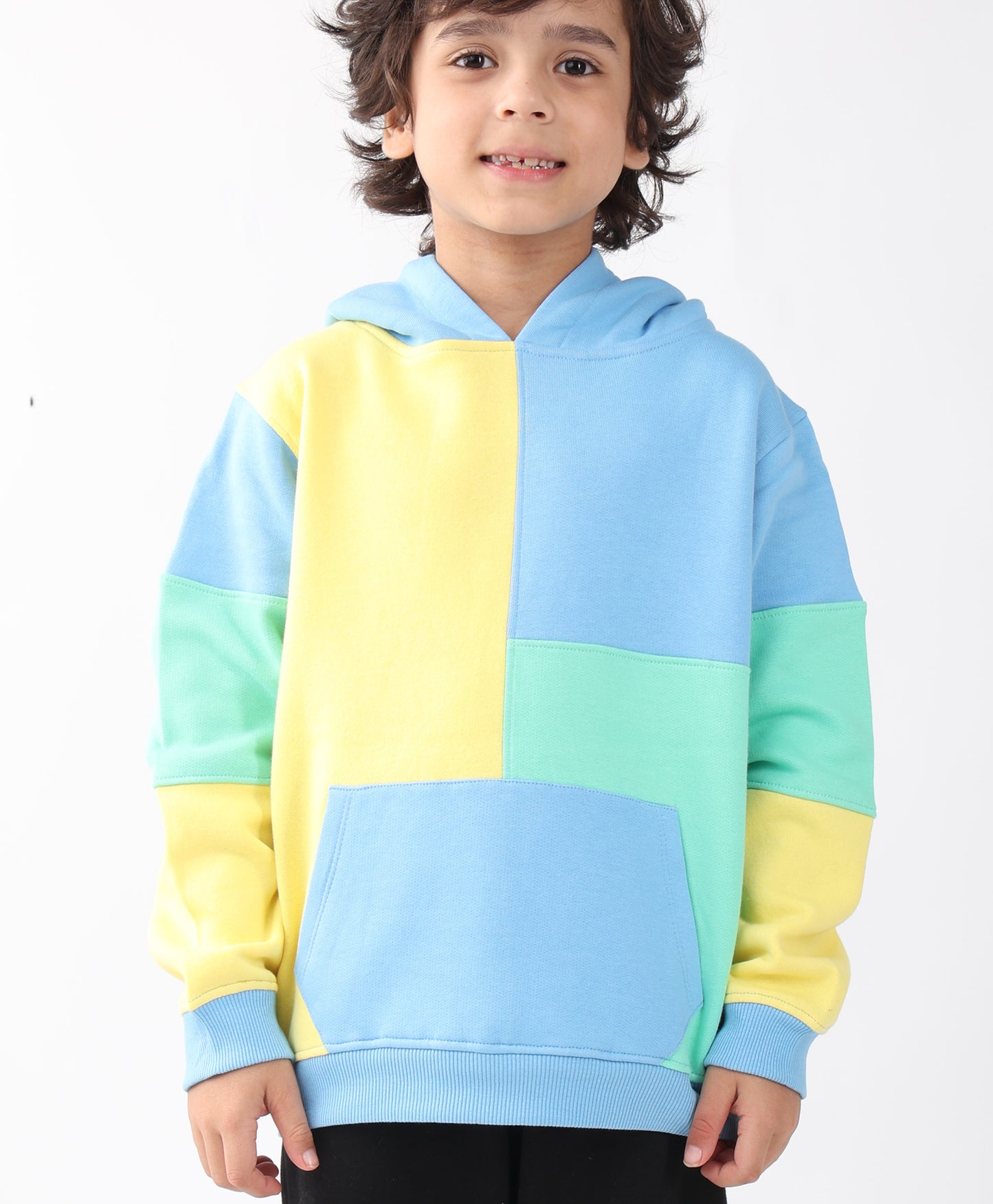 YELLOW SEAGREEN BOYS FLEECE COLOR HOODIE BLACK JOGGER SET - YELLOW GREEN/BLACK