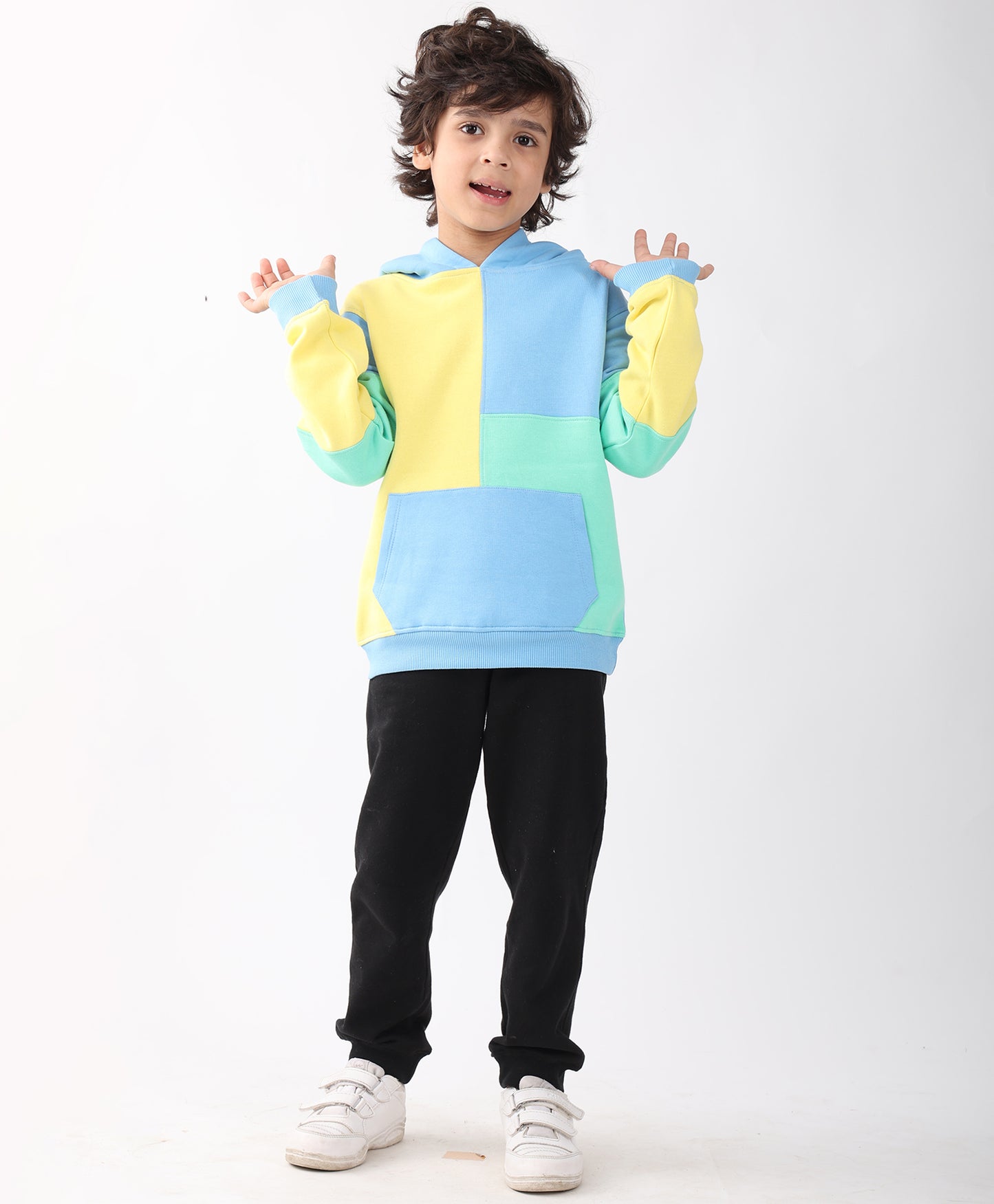 YELLOW SEAGREEN BOYS FLEECE COLOR HOODIE BLACK JOGGER SET - YELLOW GREEN/BLACK