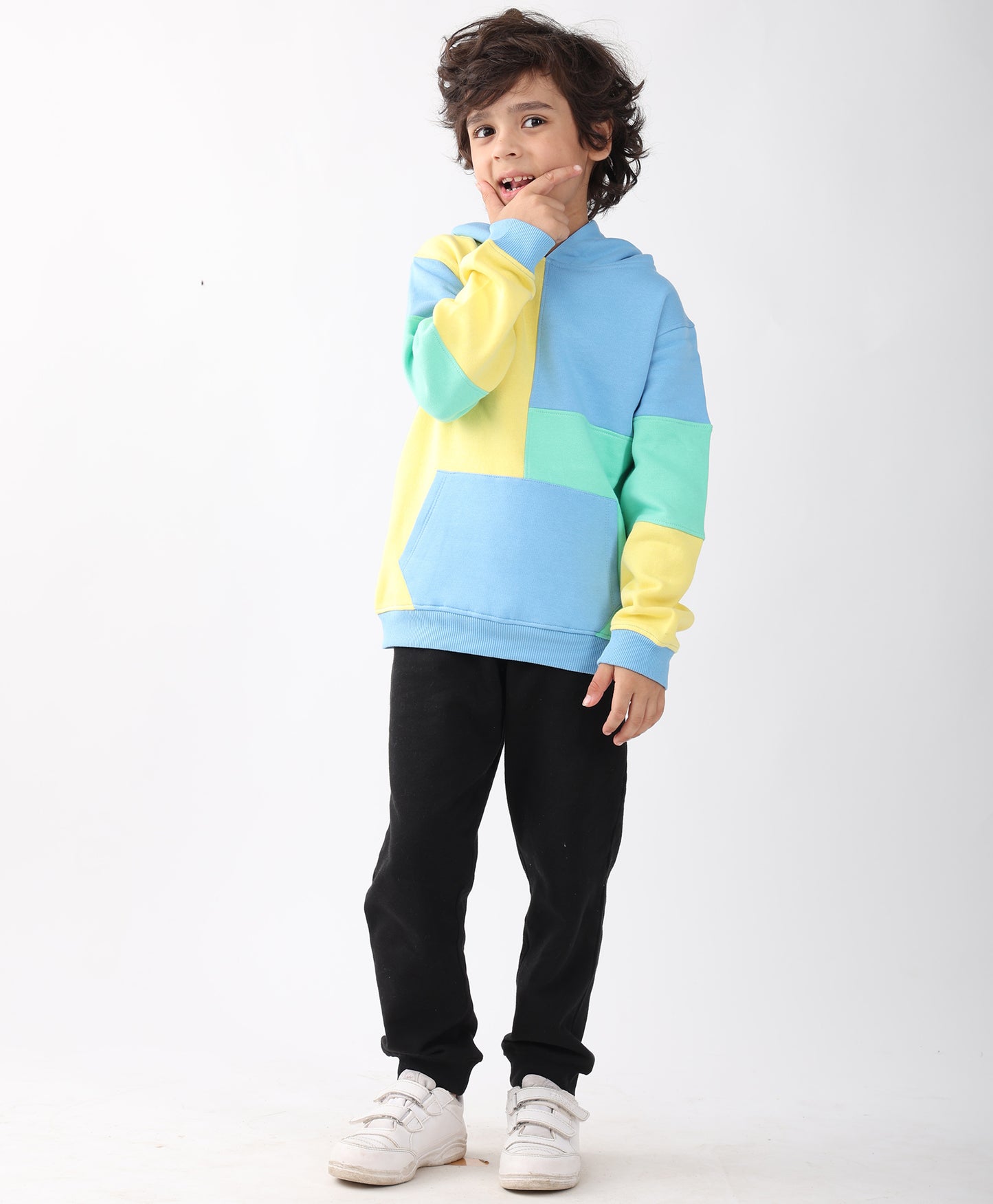 YELLOW SEAGREEN BOYS FLEECE COLOR HOODIE BLACK JOGGER SET - YELLOW GREEN/BLACK
