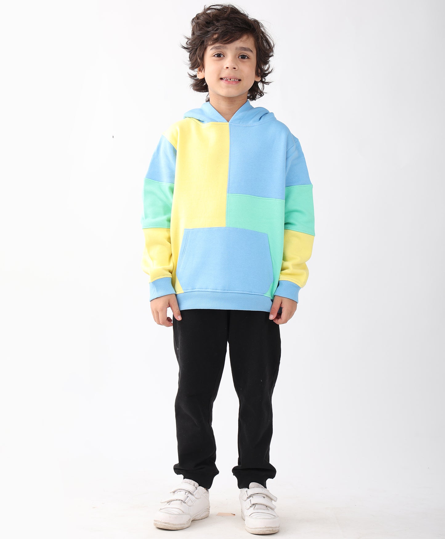 YELLOW SEAGREEN BOYS FLEECE COLOR HOODIE BLACK JOGGER SET - YELLOW GREEN/BLACK