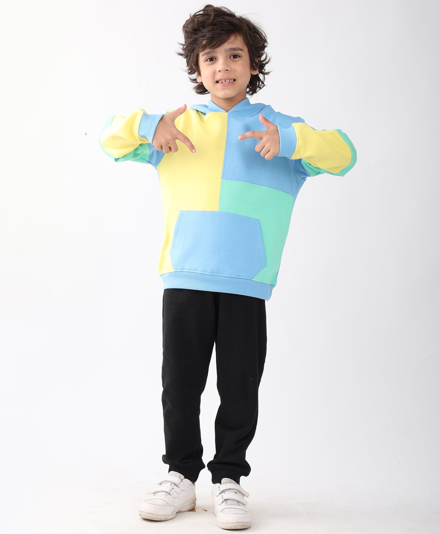YELLOW SEAGREEN BOYS FLEECE COLOR HOODIE BLACK JOGGER SET - YELLOW GREEN/BLACK