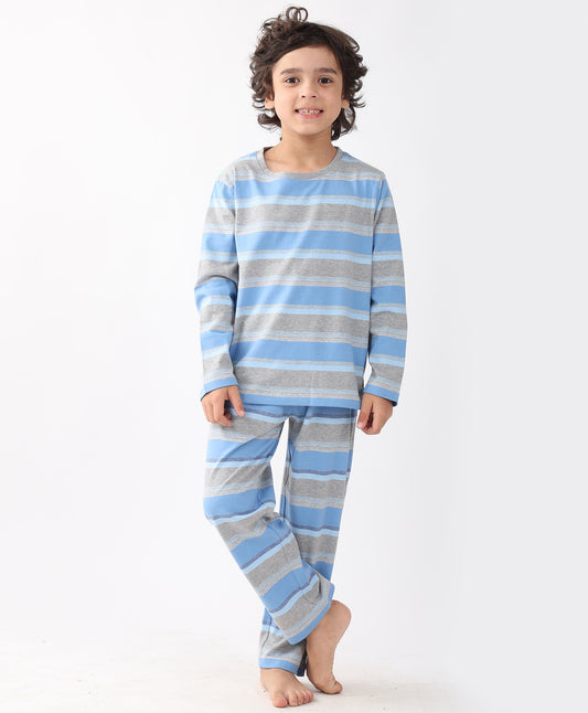 GREY SKYBLUE STRIPED BOYS PYJAMA SET - MULTI