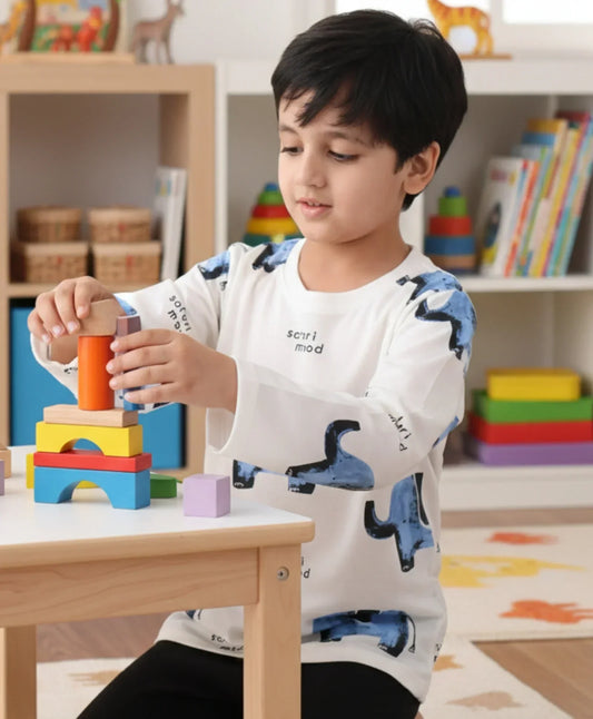 ELEPHANT LONG SLEEVE BOYS T-SHIRT -OFF WHITE - Anthrilo