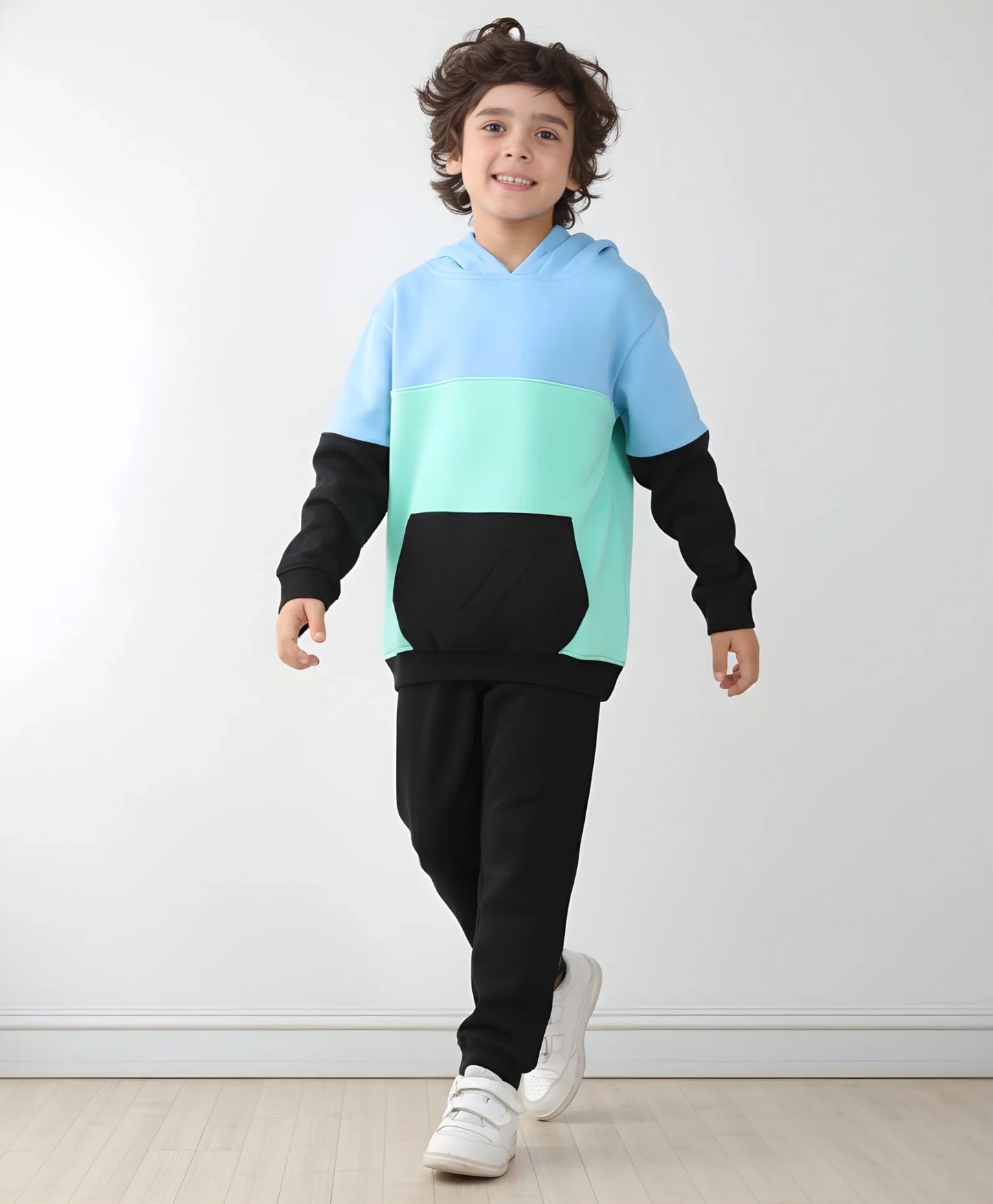 SEAGREEN BLUE BLACK BOYS HOODIE BLACK JOGGER SET - BLUE/BLACK