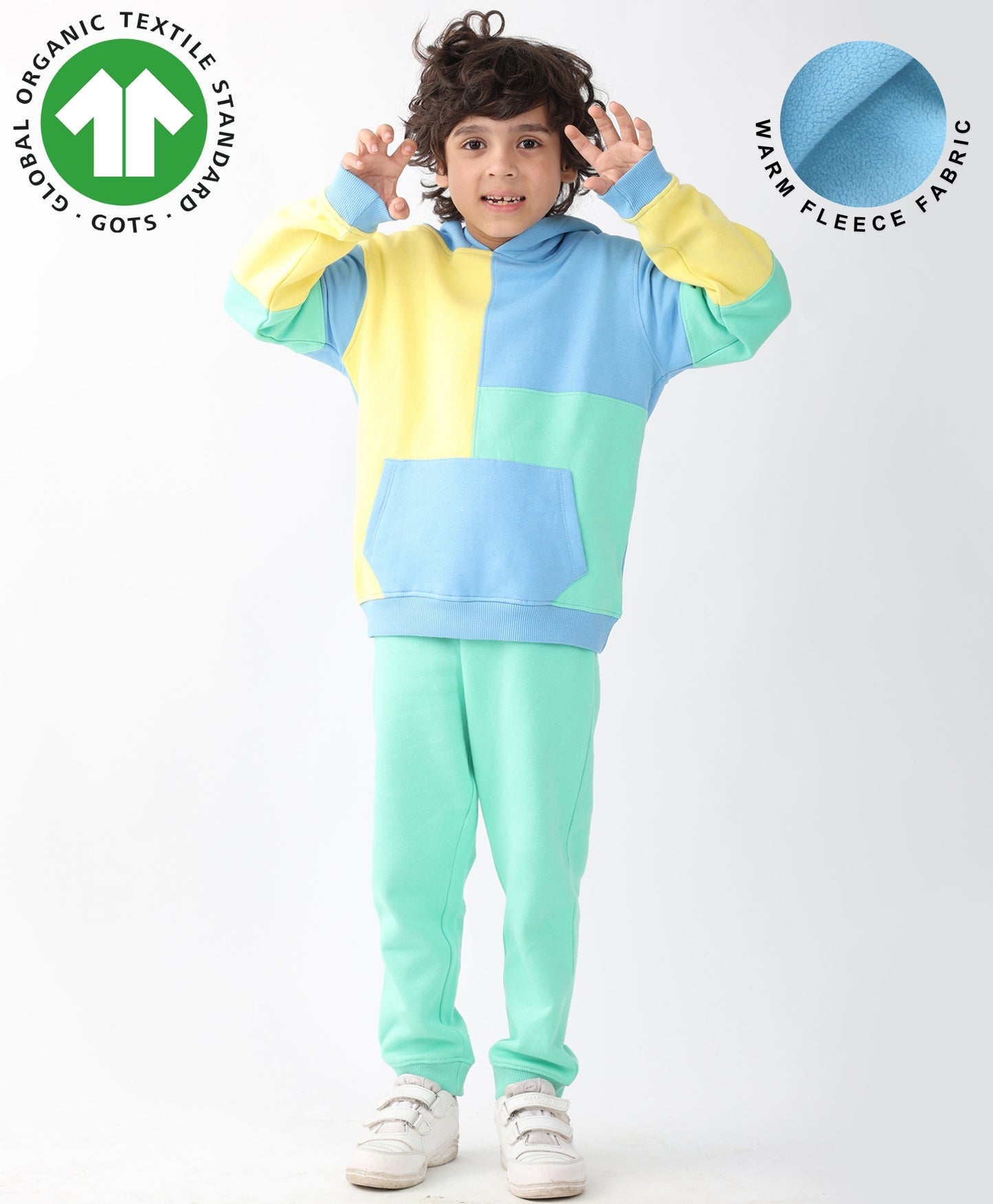 YELLOW SEAGREEN BOYS FLEECE HOODIE GREEN JOGGER SET - YELLOW GREEN