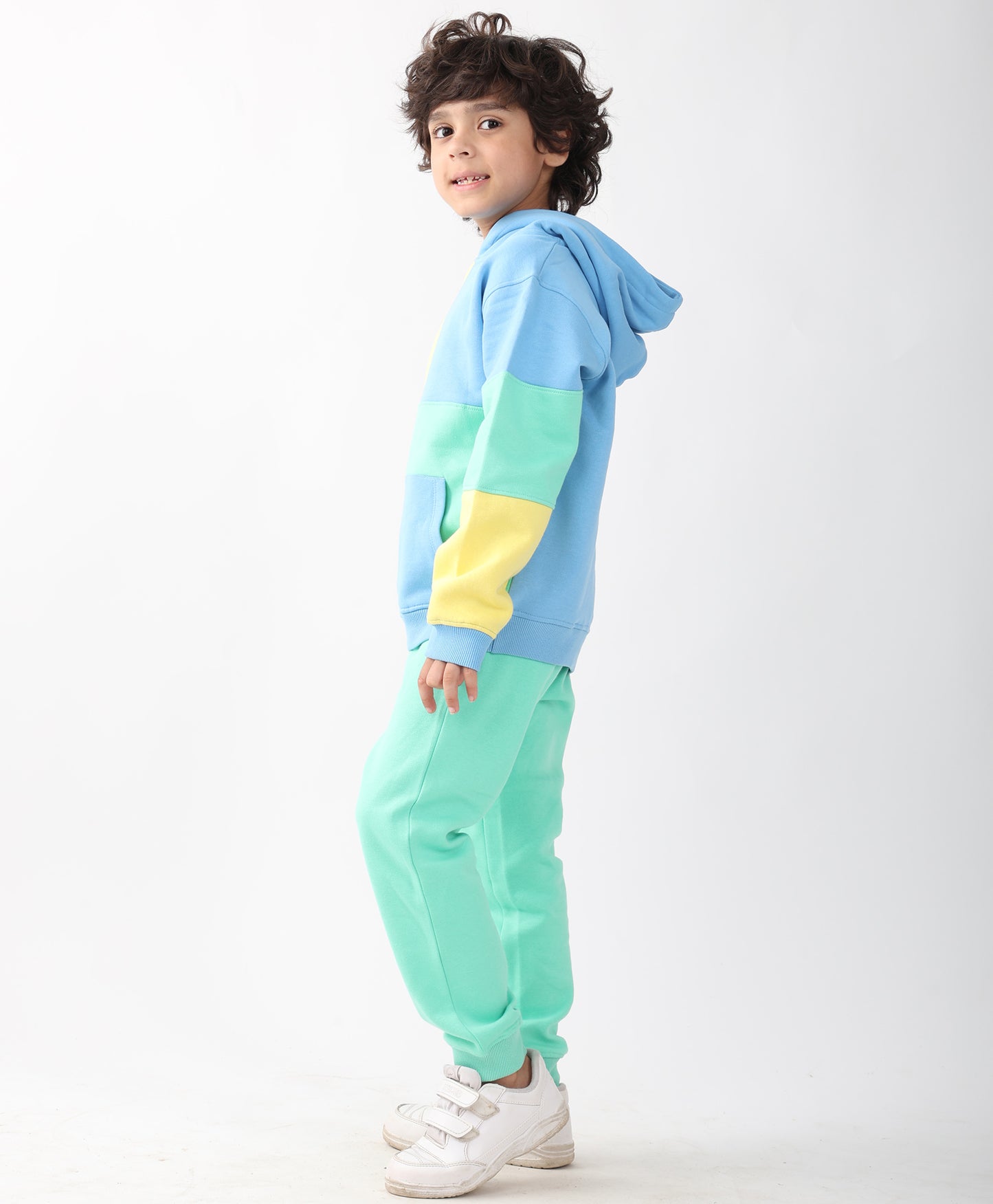 YELLOW SEAGREEN BOYS FLEECE HOODIE GREEN JOGGER SET - YELLOW GREEN