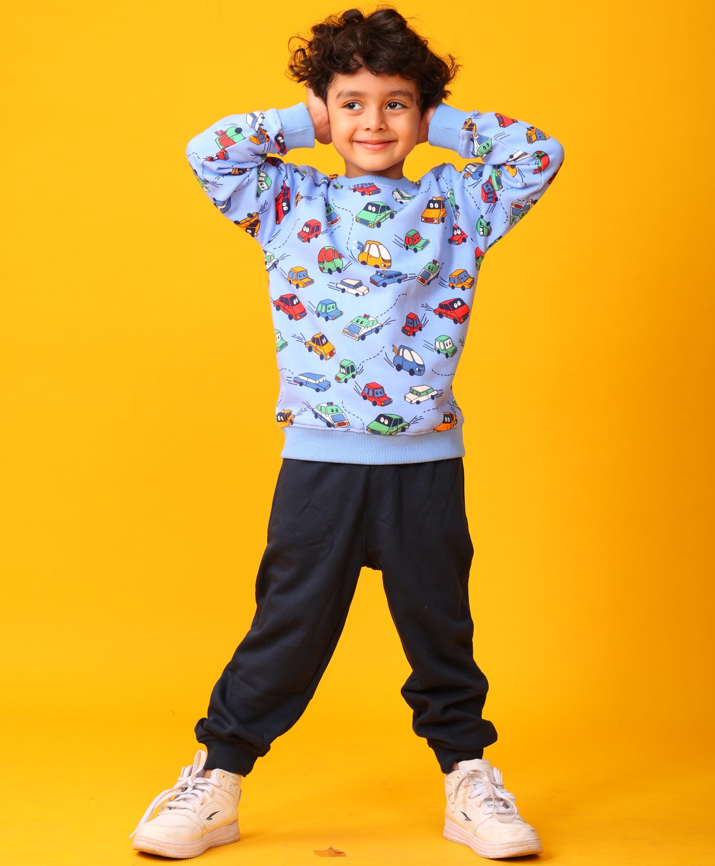 CARS FLEECE SWEATSHIRT BLACK JOGGER SET - BLUE/BLACK