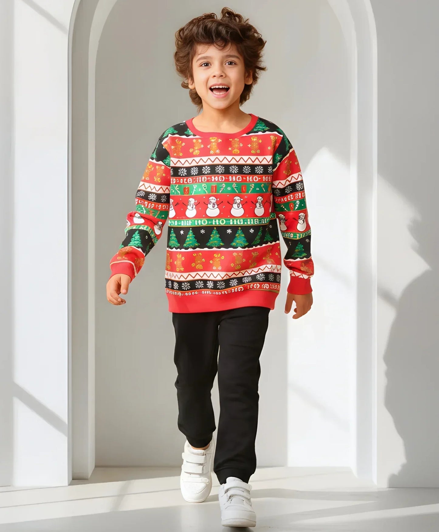 CHRISTMAS SNOWMAN BLACK FLEECE SWEATSHIRT JOGGER SET - RED/BLACK - Anthrilo