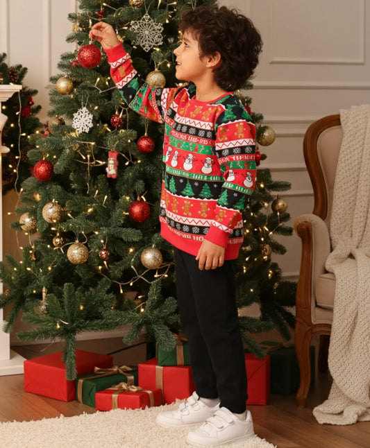CHRISTMAS SNOWMAN BLACK FLEECE SWEATSHIRT JOGGER SET - RED/BLACK - Anthrilo