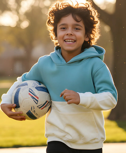 OIL GREEN COLOR BLOCK BOYS FLEECE HOODIE - OIL GREEN WHITE