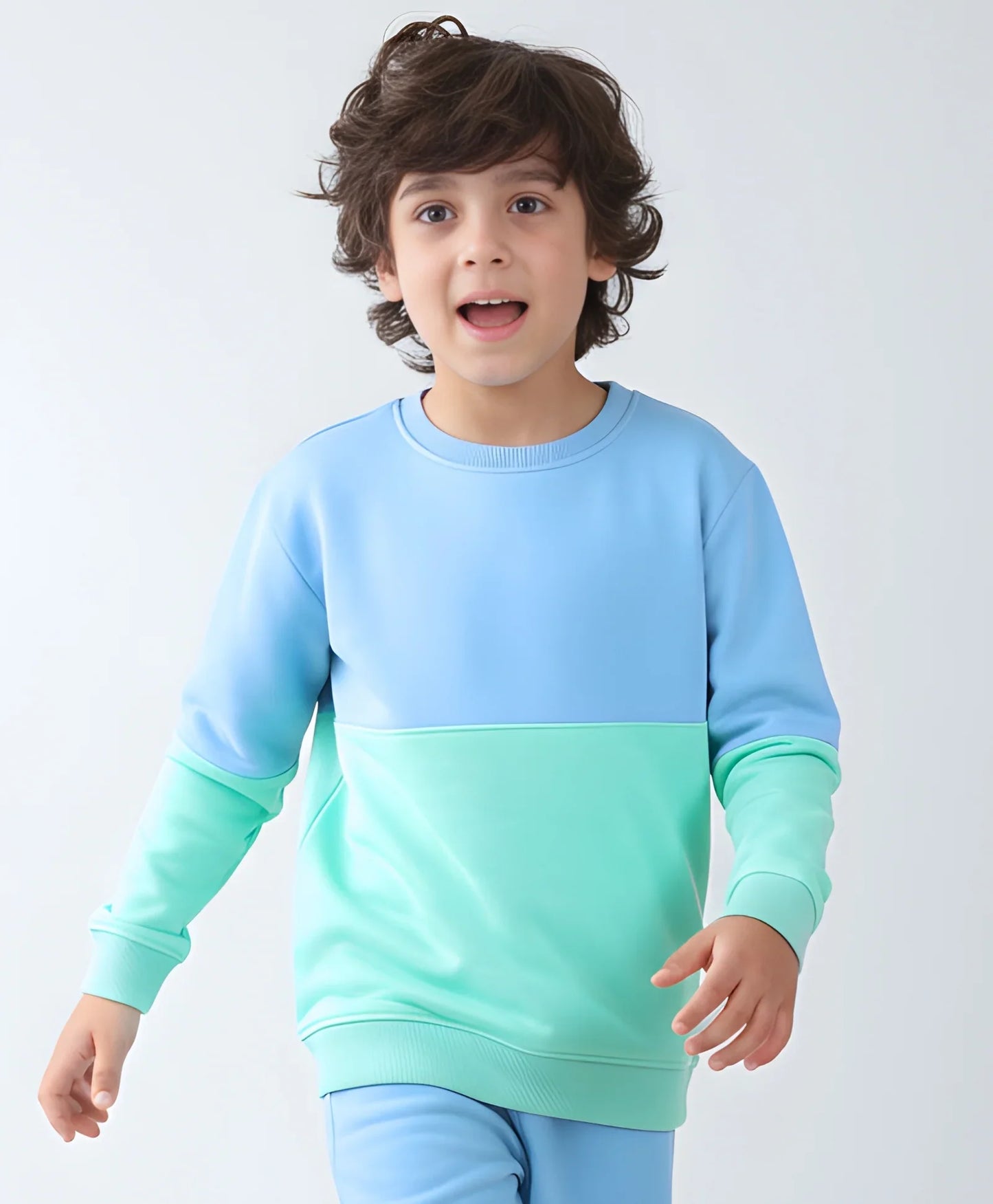 BLUE GREEN COLOR BLOCK BOYS FLEECE SWEATSHIRT - BLUE/GREEN