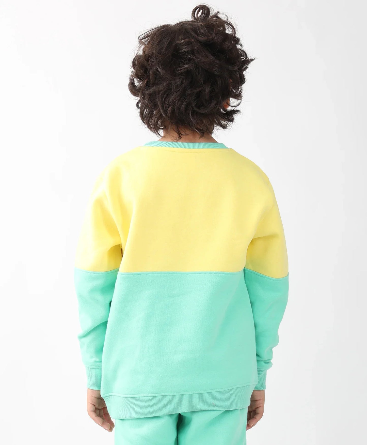 YELLOW GREEN COLOR BLOCK BOYS FLEECE SWEATSHIRT - YELLOW/GREEN