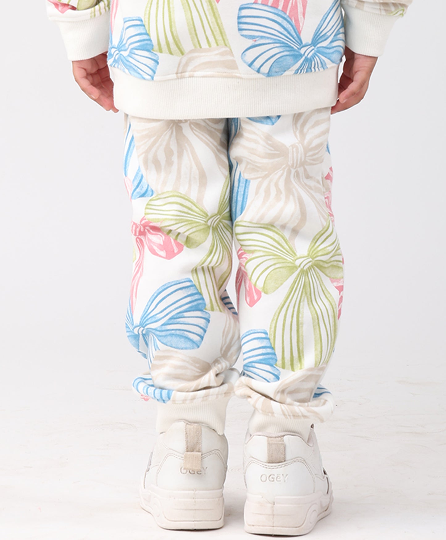 PAINTED BOW FLEECE GIRLS JOGGER - OFF WHITE