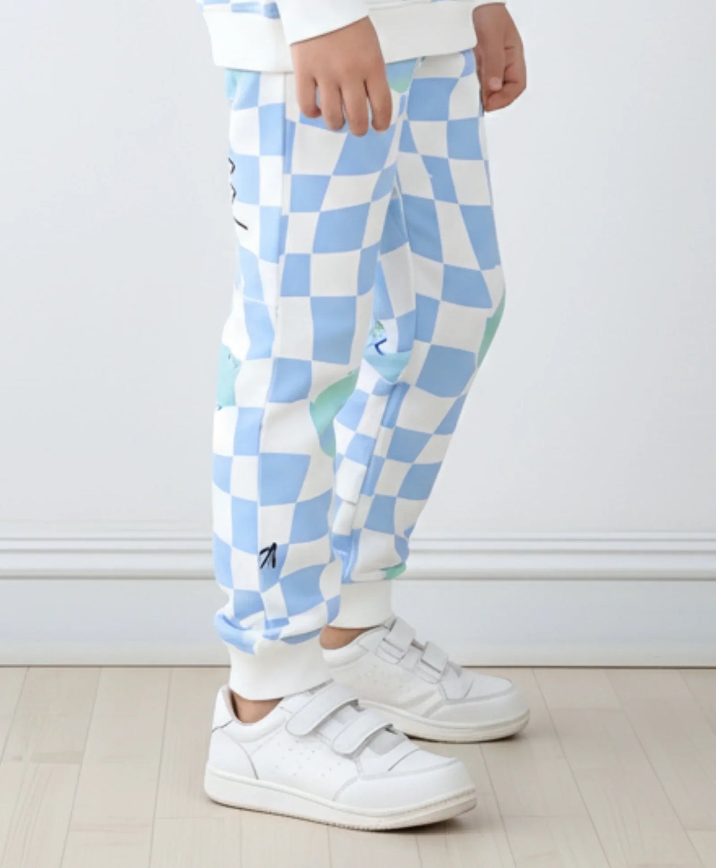 GLOBE CHECK GIRLS FLEECE JOGGER - BLUE