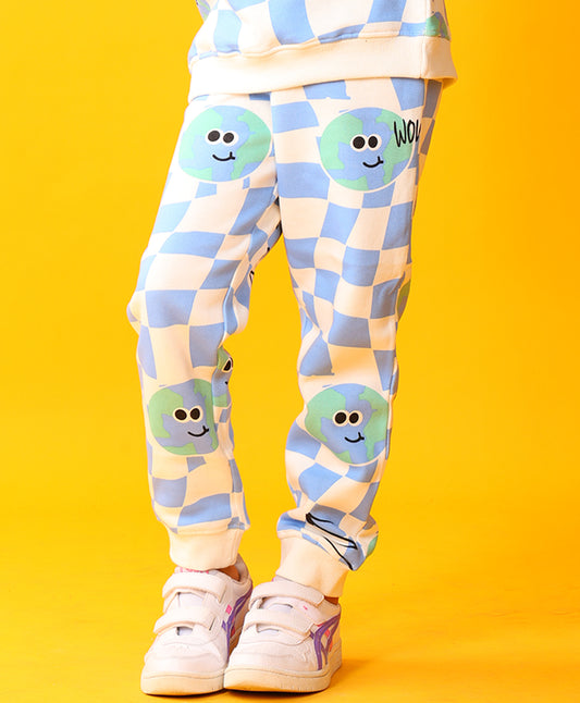 GLOBE CHECK GIRLS FLEECE JOGGER - BLUE
