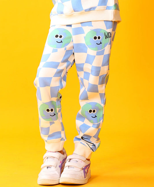 GLOBE CHECK GIRLS FLEECE JOGGER - BLUE