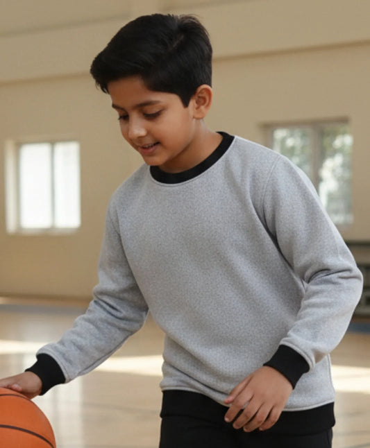 BLACK MELANGE BOYS FLEECE SWEATSHIRT - GREY